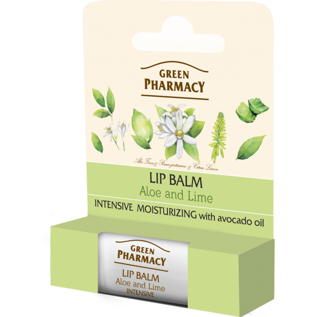 Lip balm, aloe and lime, intensive moisturizing, SPF 10