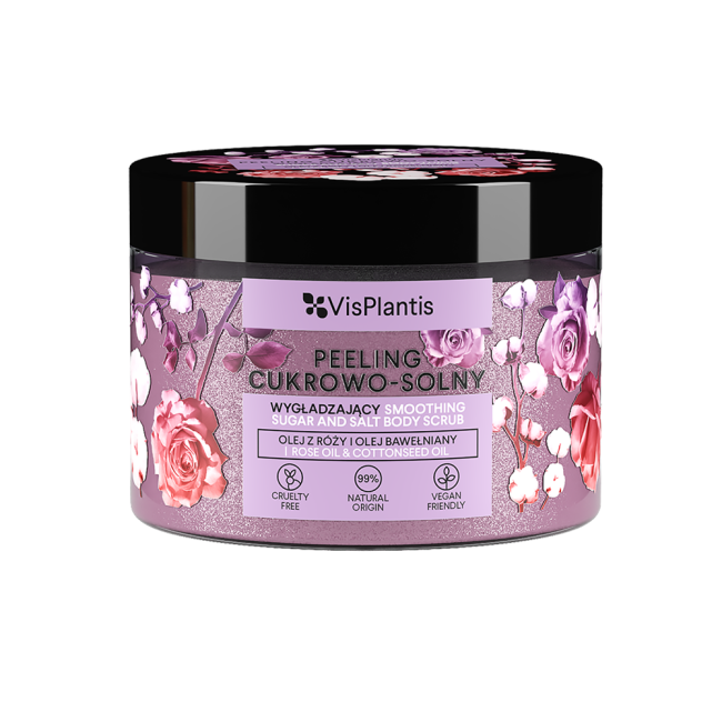Smoothing sugar and salt body peeling, rose oil and cottonseed oil