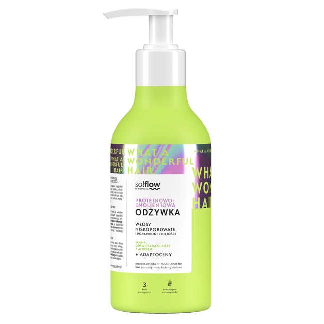 Protein-emollient conditioner for low porosity and volumeless hair