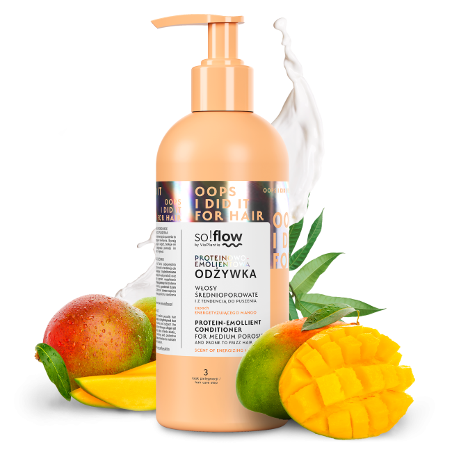 Protein-emollient conditioner for medium porosity and frizzy hair