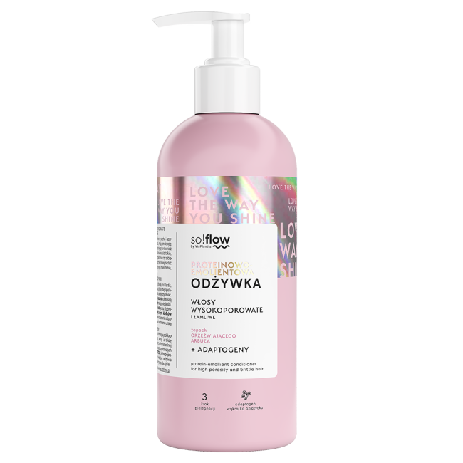 Protein-emollient conditioner for high porosity and brittle hair