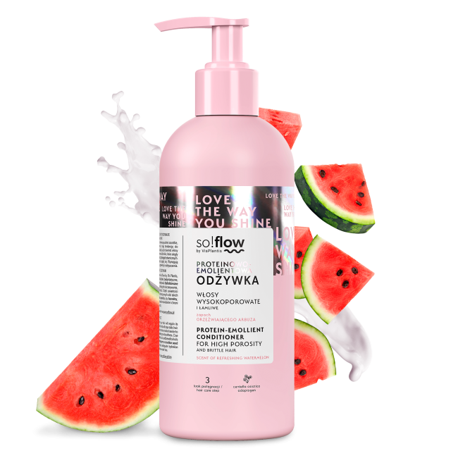 Protein-emollient conditioner for high porosity and brittle hair