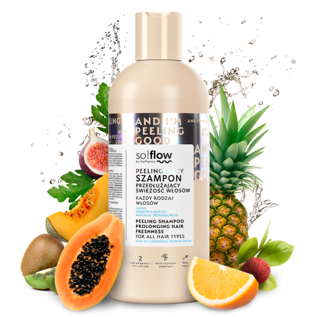 Peeling shampoo prolonging hair freshness for all hair types