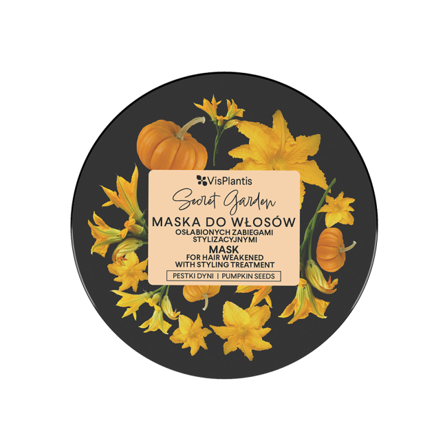 Mask for hair weakened with styling treatment, pumpkin seed, wheat bran and oat