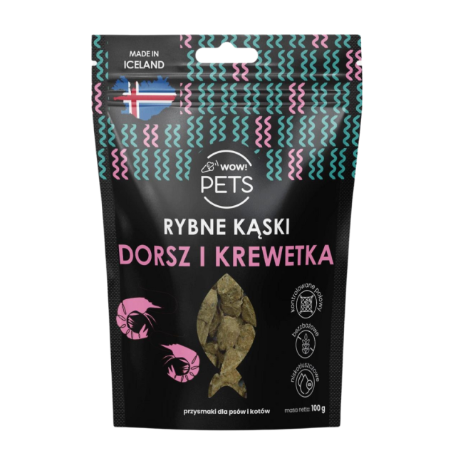 Fish treats for dogs and cats, cod and shrimp